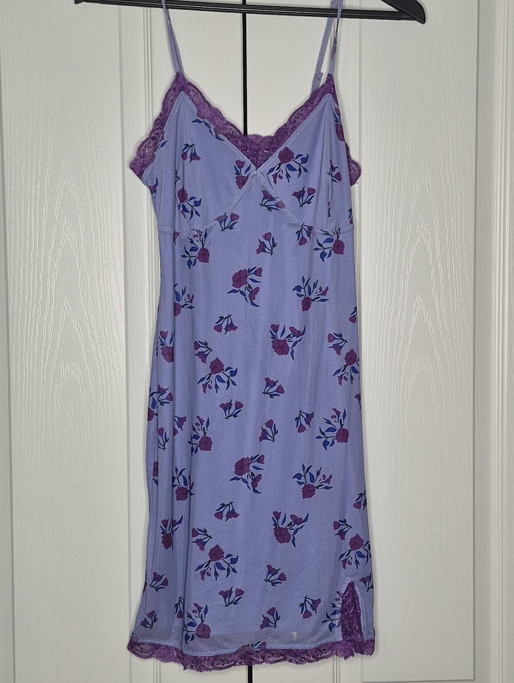 Wild Fable Women's Floral Print Slip Dress with Purple Lace Trim S